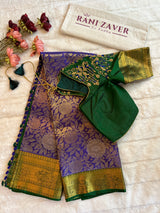 Purple Floral Weave Pure Kanchipuram SIlk Korvai