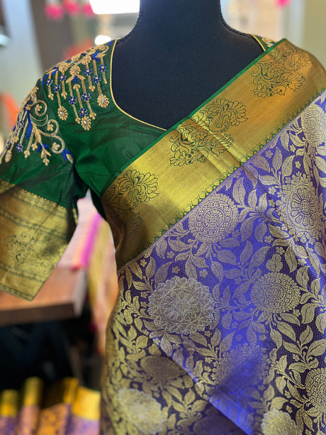 Purple Floral Weave Pure Kanchipuram SIlk Korvai