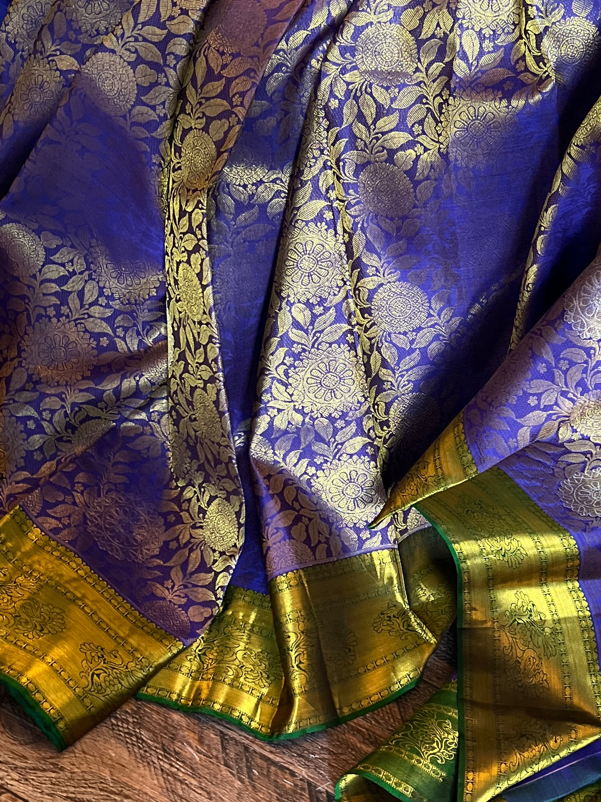 Purple Floral Weave Pure Kanchipuram SIlk Korvai