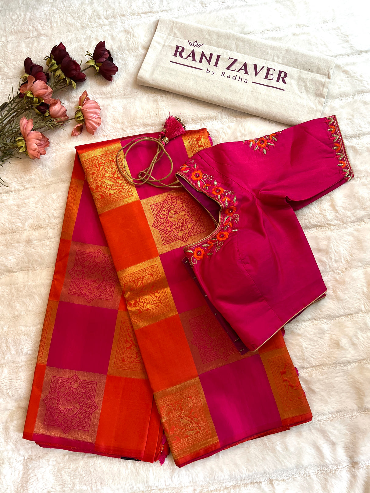 Multi Color Checks Kanchipuram Pure Silk Korvai