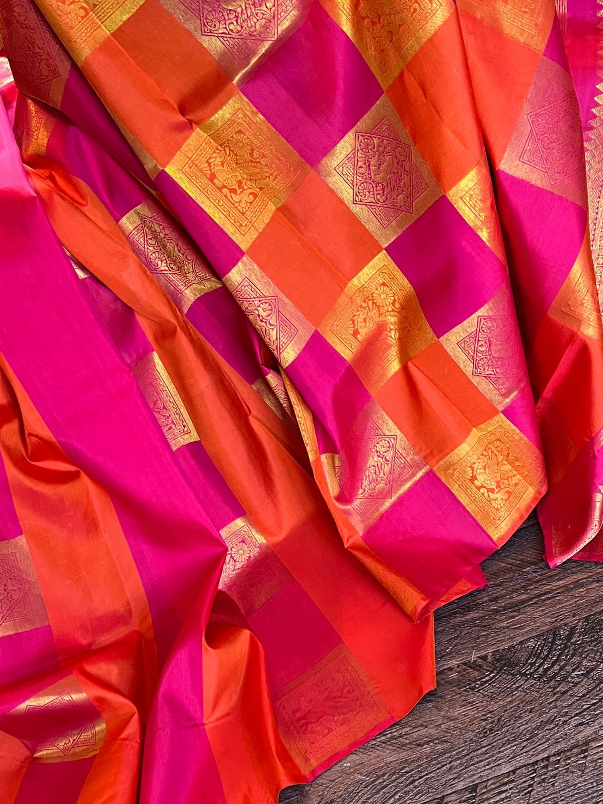 Multi Color Checks Kanchipuram Pure Silk Korvai
