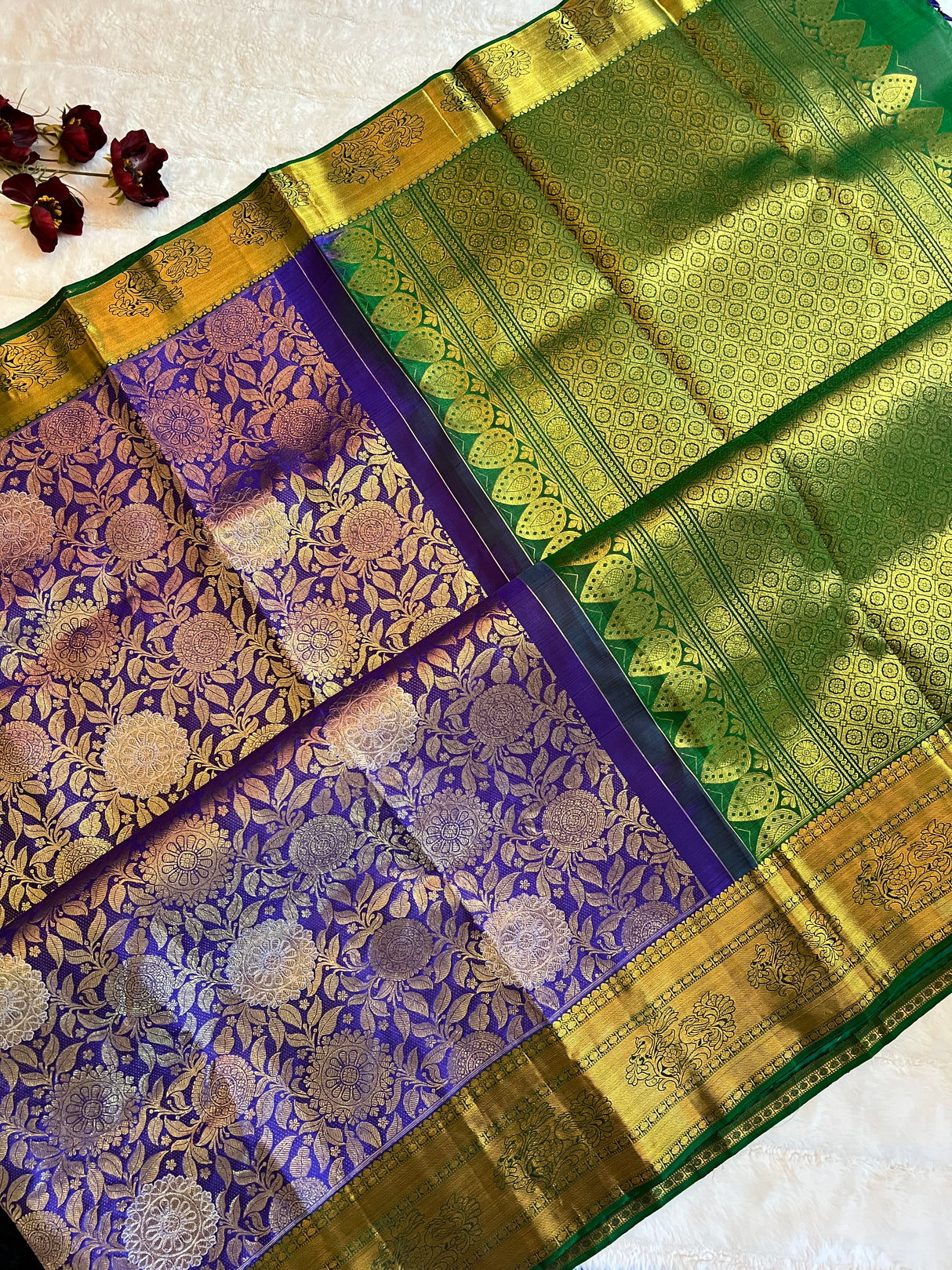 Purple Floral Weave Pure Kanchipuram SIlk Korvai