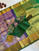 Purple Floral Weave Pure Kanchipuram SIlk Korvai