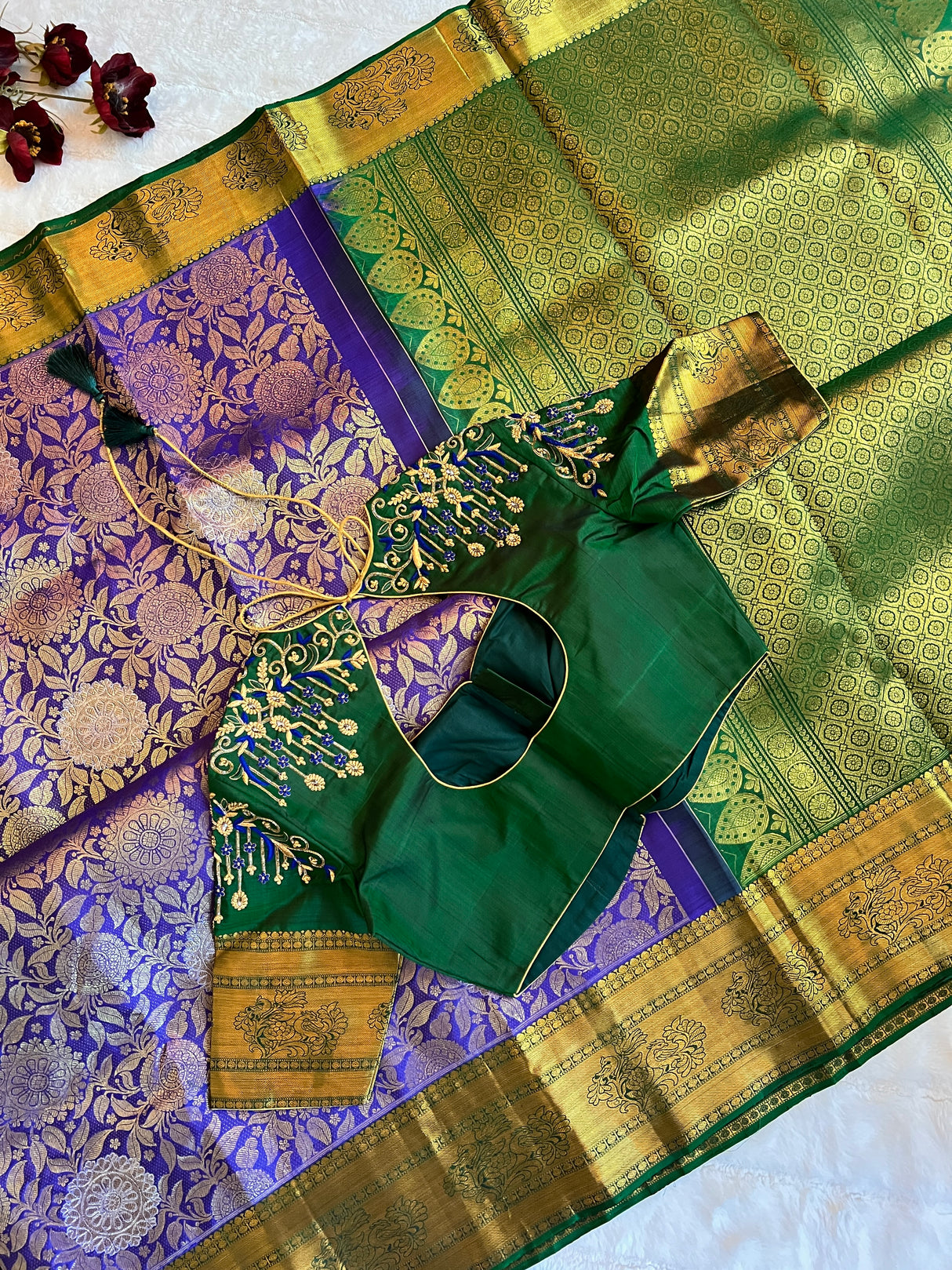 Purple Floral Weave Pure Kanchipuram SIlk Korvai