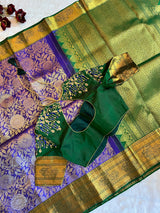 Purple Floral Weave Pure Kanchipuram SIlk Korvai