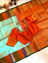 Nandi Motif Rangkat border Pure Kanchipuram SIlk Korvai
