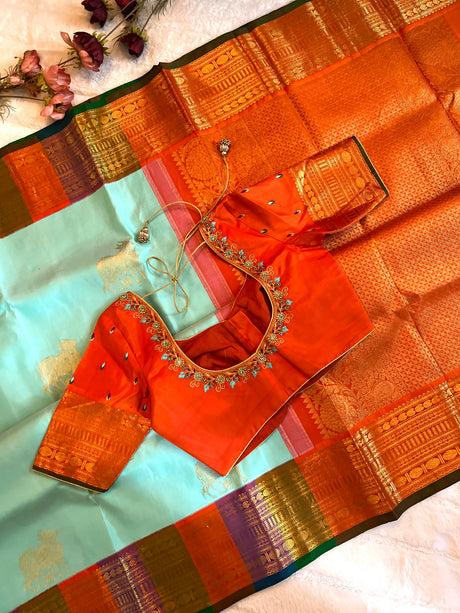 Nandi Motif Rangkat border Pure Kanchipuram SIlk Korvai
