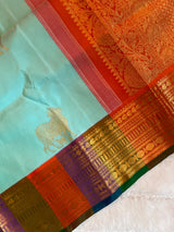 Nandi Motif Rangkat border Pure Kanchipuram SIlk Korvai