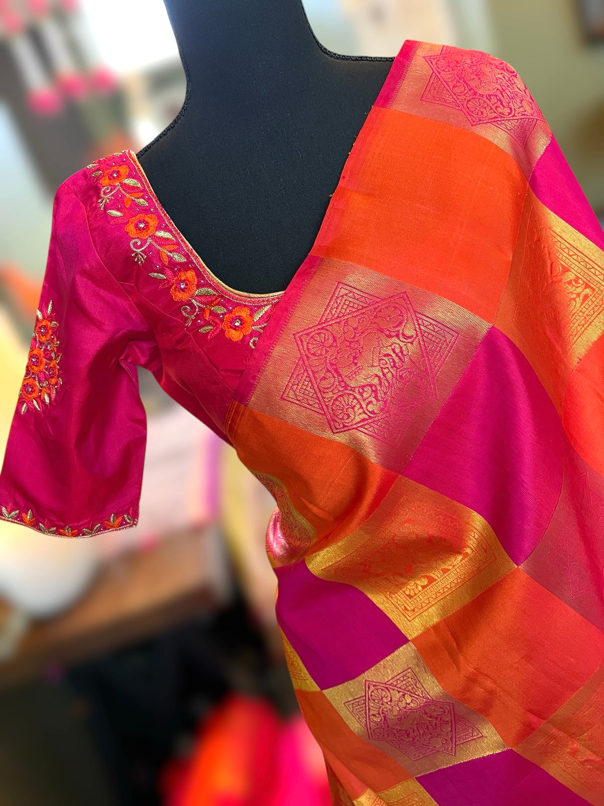 Multi Color Checks Kanchipuram Pure Silk Korvai