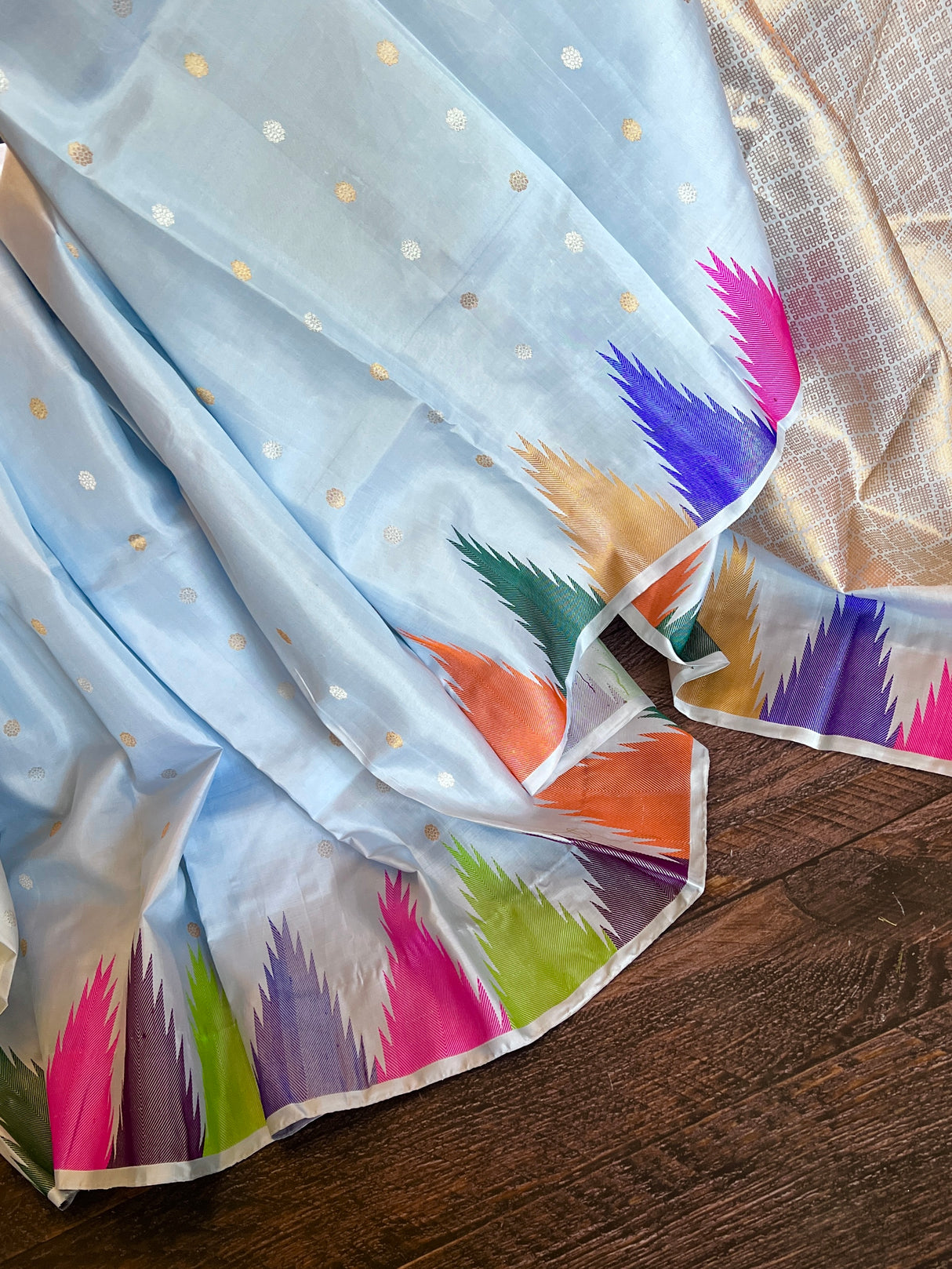 Sky Blue Temple Gadwal Kanchi Pure Silk