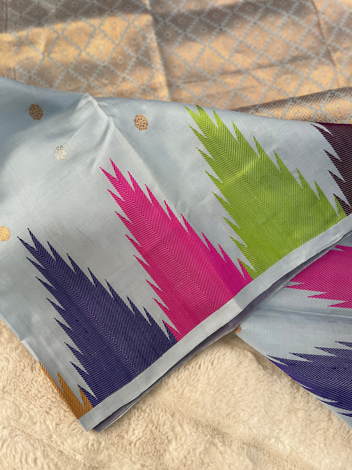 Sky Blue Temple Gadwal Kanchi Pure Silk