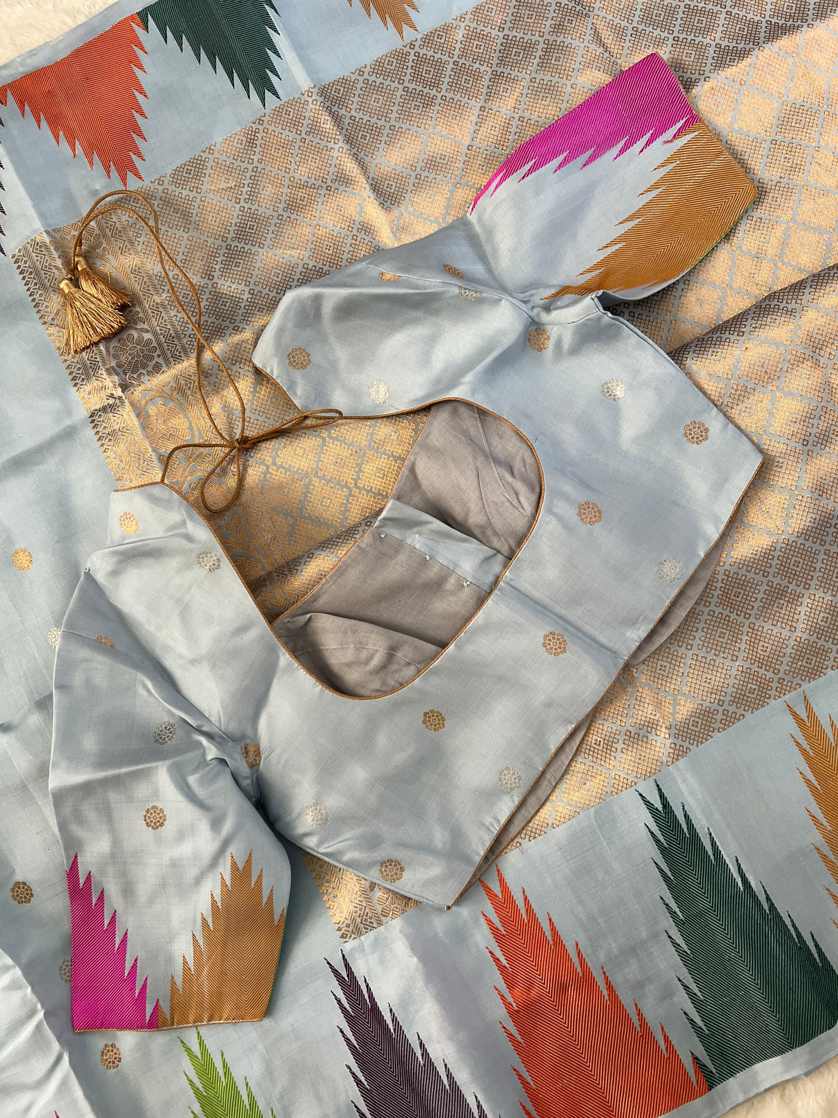 Sky Blue Temple Gadwal Kanchi Pure Silk