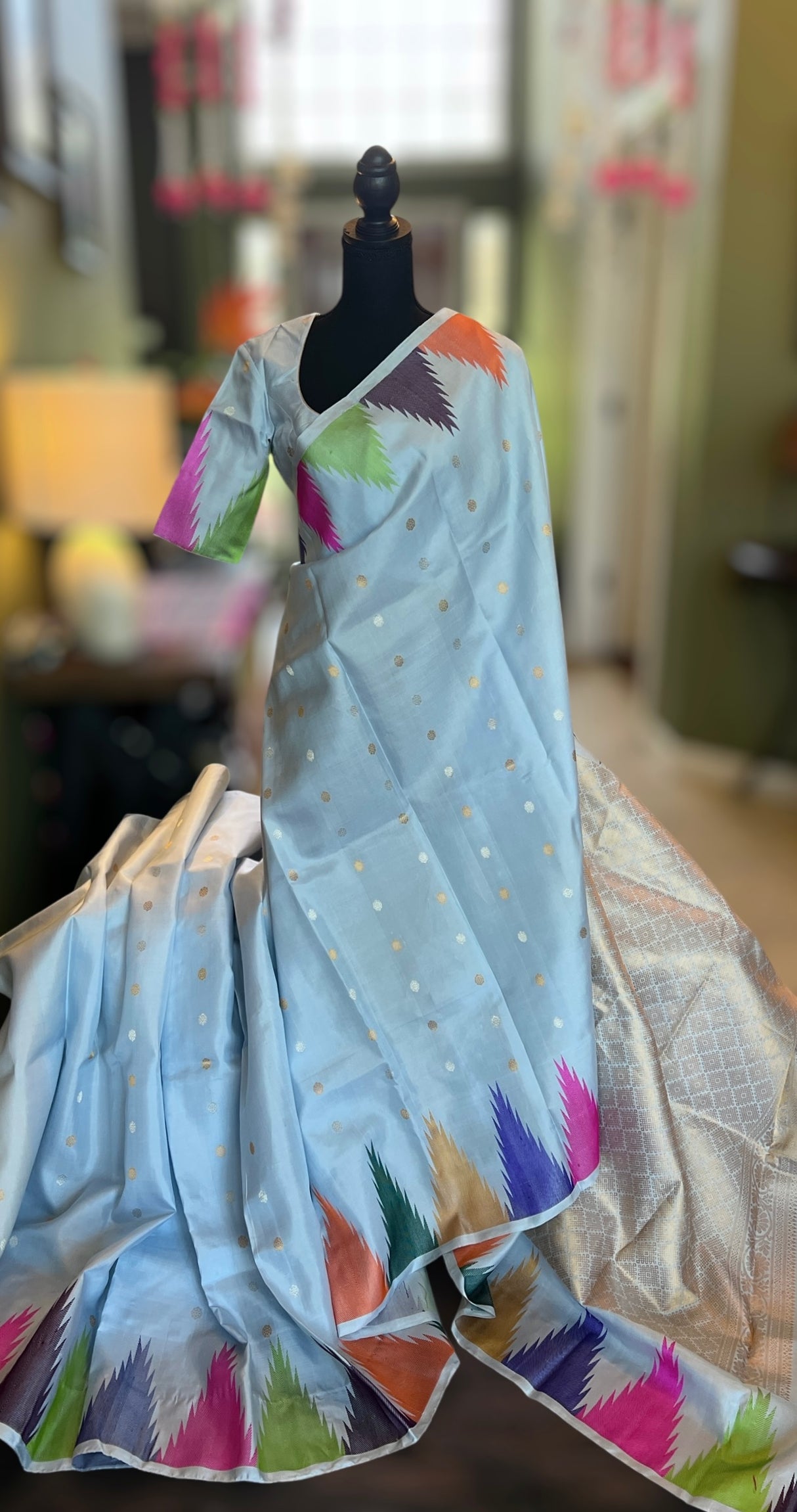 Sky Blue Temple Gadwal Kanchi Pure Silk