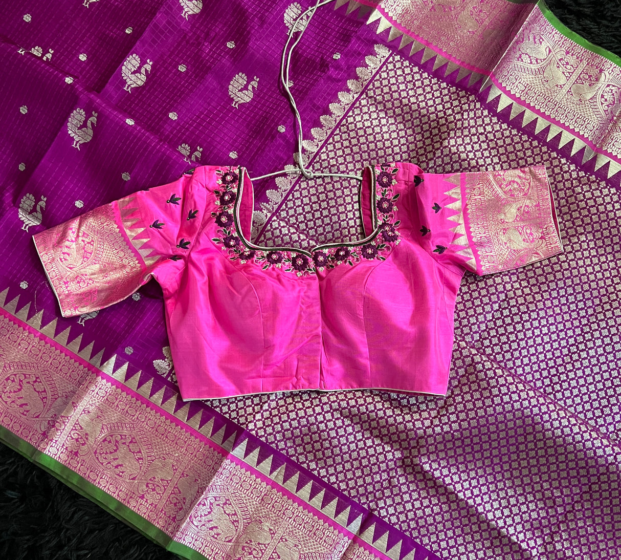 venkatgiri pattu saree with blouse pink and purple