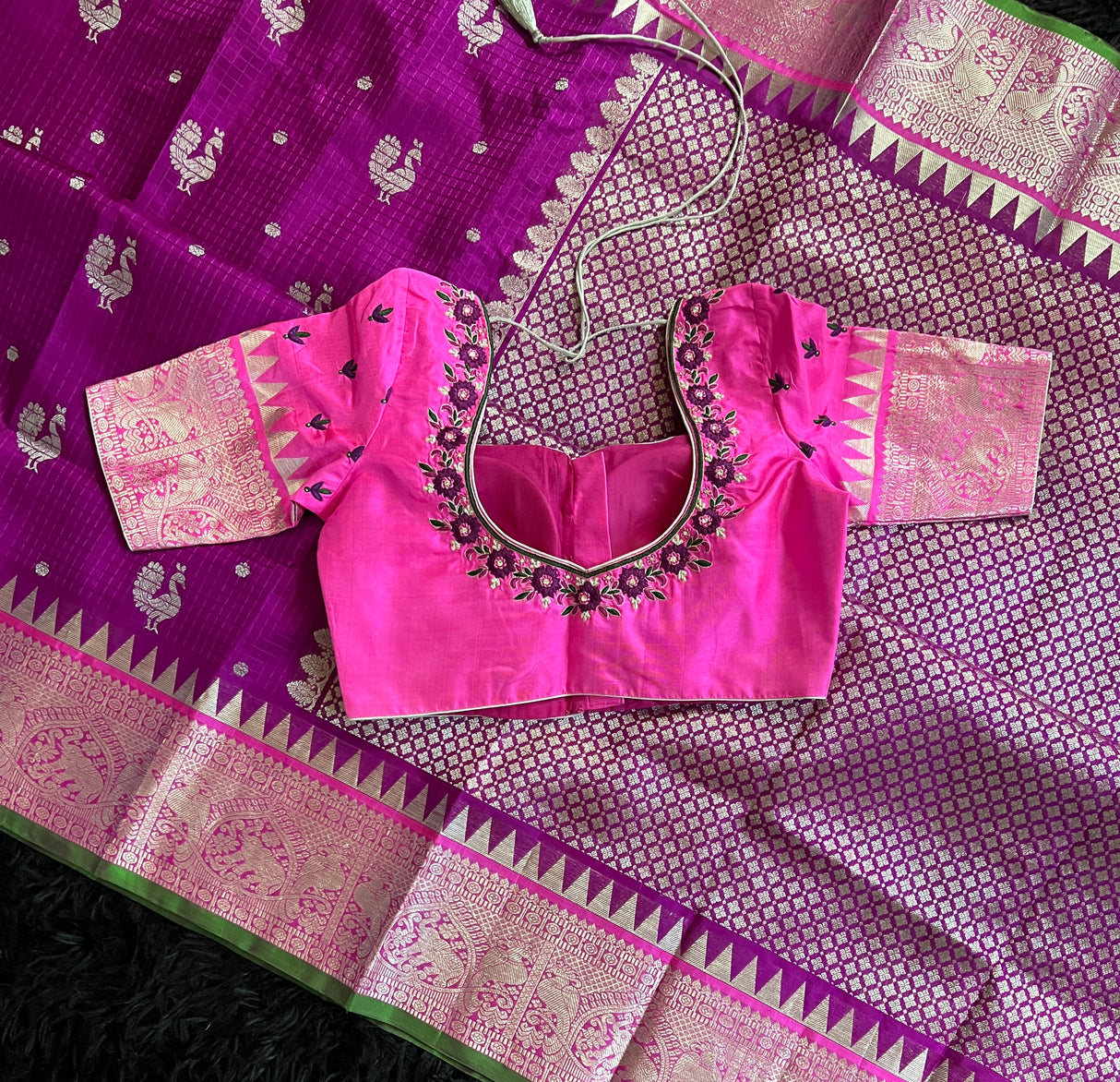 venkatgiri pattu saree with blouse pink and purple