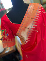 Red Single Muniya Handloom Paithani Pure Silk