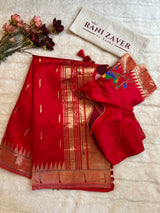 Red Single Muniya Handloom Paithani Pure Silk
