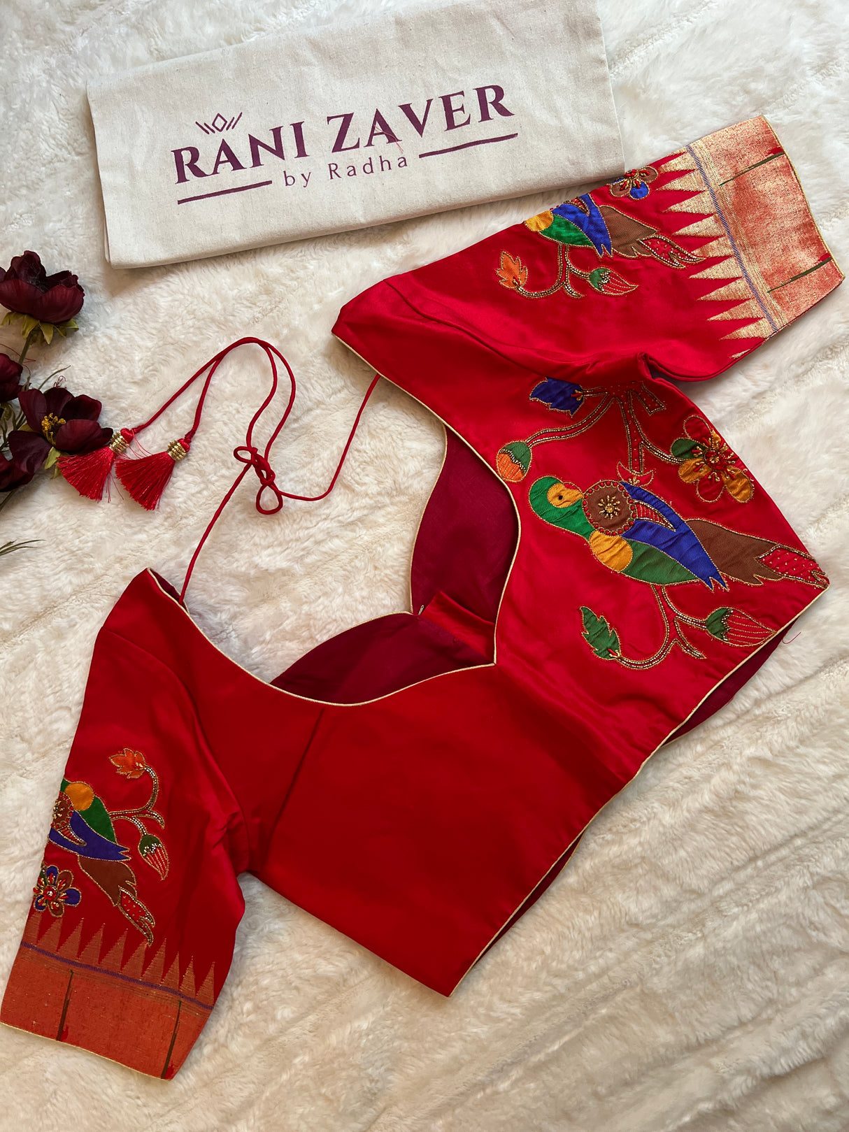 Red Single Muniya Handloom Paithani Pure Silk