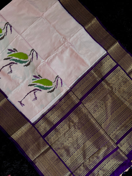 Ikkat Kanchipuram Fusion Handloom Pure Silk Crane Design With Pre-Stitched Blouse AUS