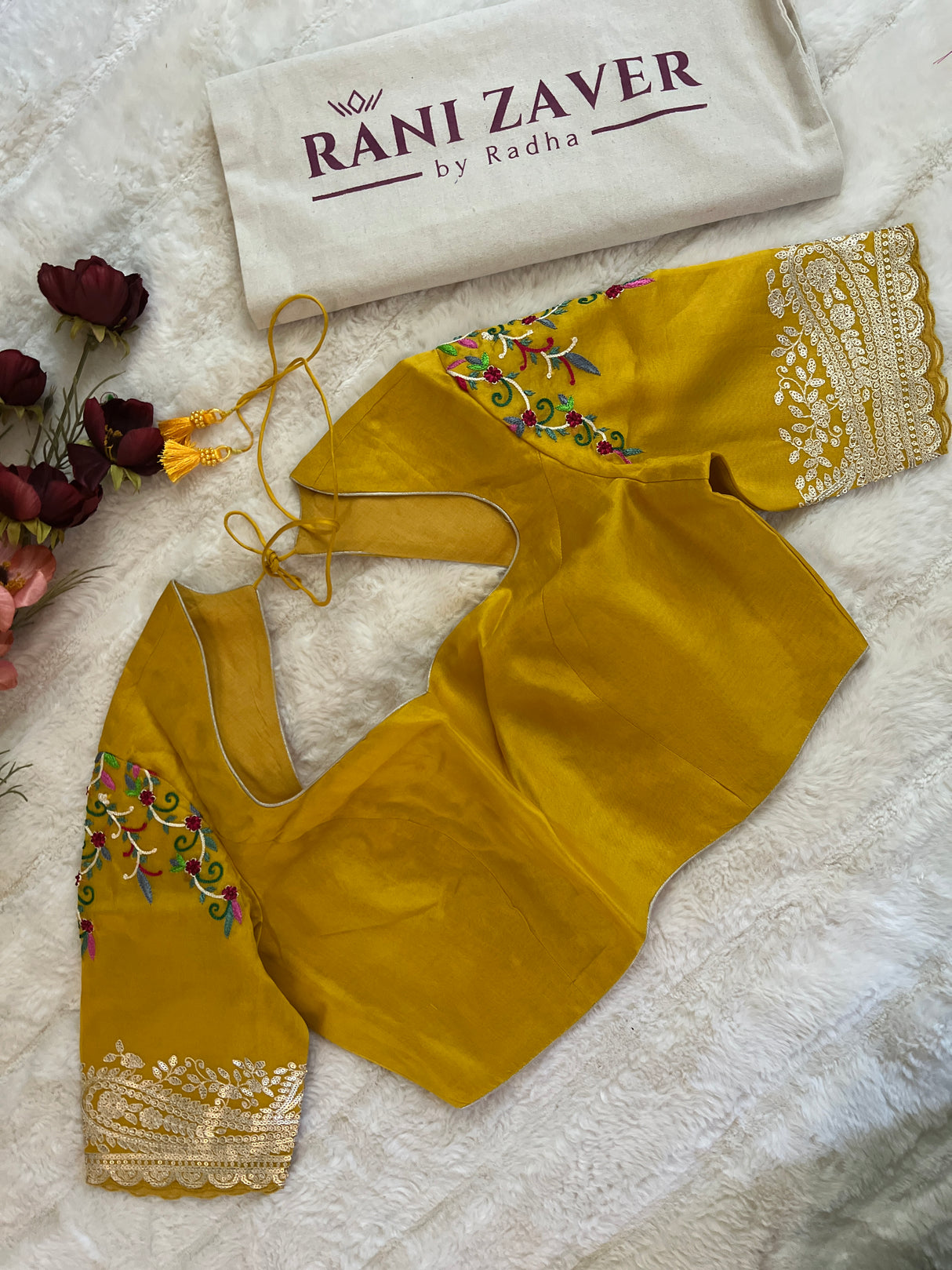 Yellow Organza with Petite point Embroidery