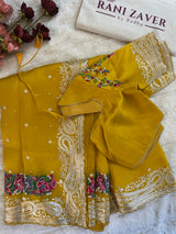 Yellow Organza with Petite point Embroidery