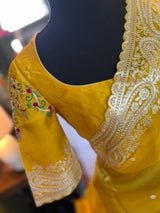 Yellow Organza with Petite point Embroidery