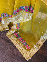 Yellow Organza with Petite point Embroidery
