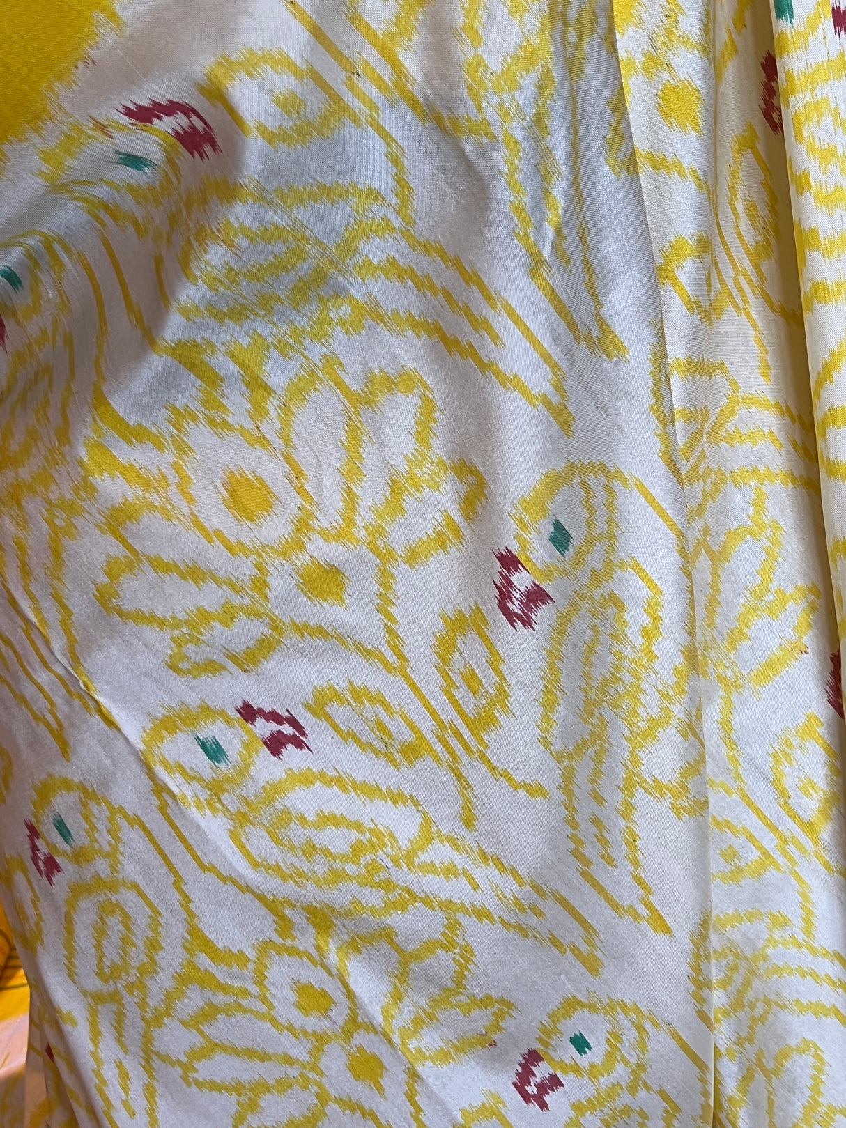 Cream and Yellow Ikkat Pure Silk