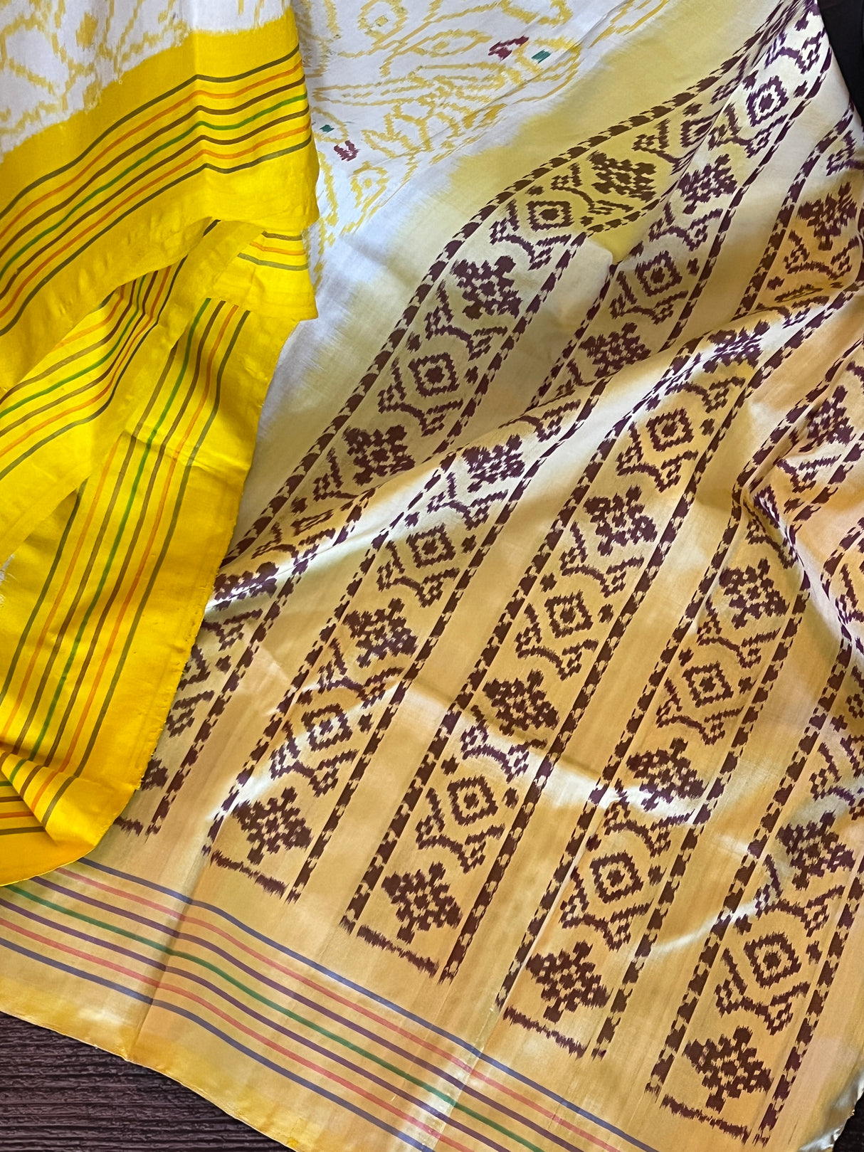 Cream and Yellow Ikkat Pure Silk