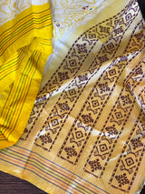 Cream and Yellow Ikkat Pure Silk