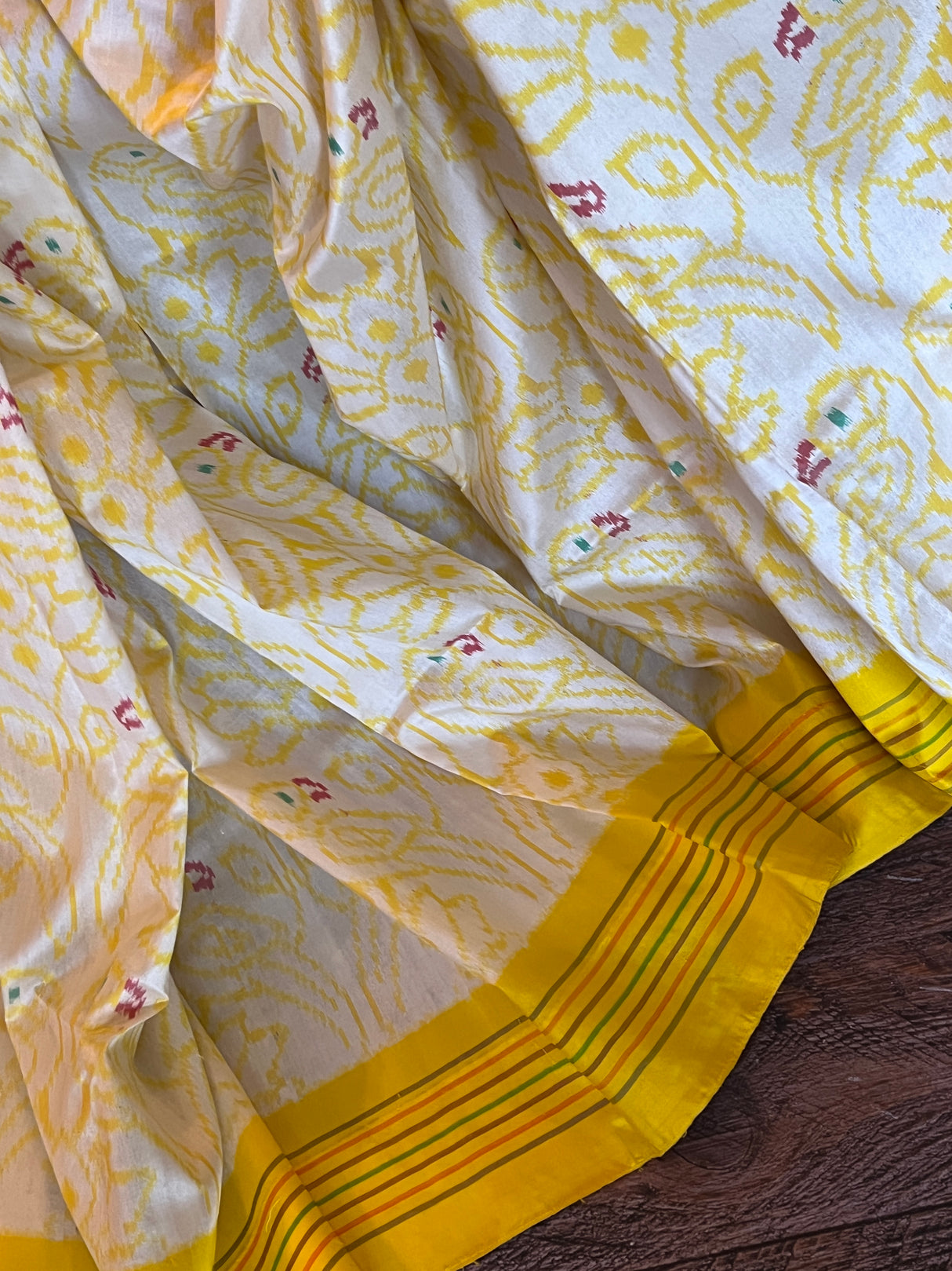 Cream and Yellow Ikkat Pure Silk