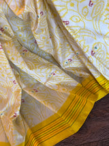 Cream and Yellow Ikkat Pure Silk