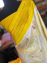 Cream and Yellow Ikkat Pure Silk