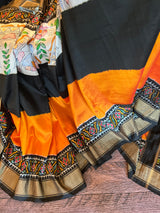 Madhubani Hand painting on Ikkat Pure Silk
