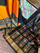 Madhubani Hand painting on Ikkat Pure Silk