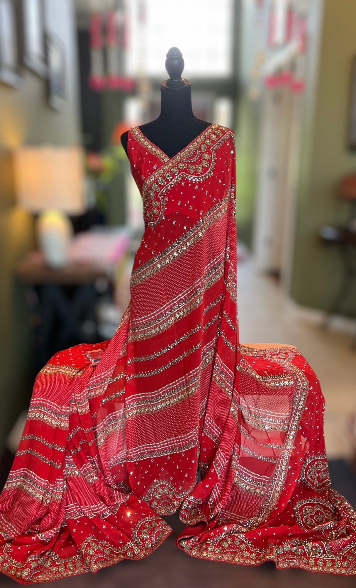 Rusty Red Mirror work Pure Georgette