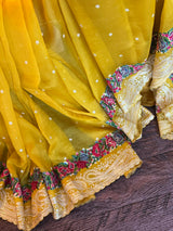 Yellow Organza with Petite point Embroidery