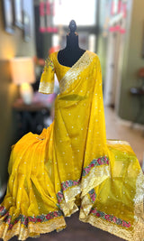 Yellow Organza with Petite point Embroidery