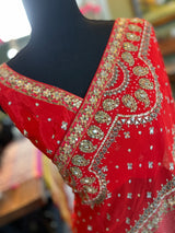 Rusty Red Mirror work Pure Georgette