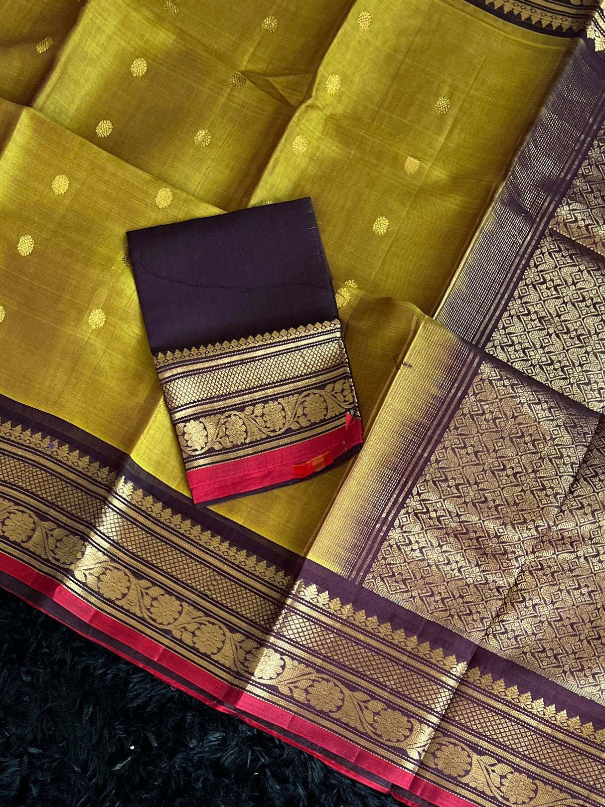  Seco Gadwal Mehendi Green with Chocolate brown saree