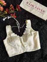 Ivory Satin Sleeveless Scallop V neck Blouse 36