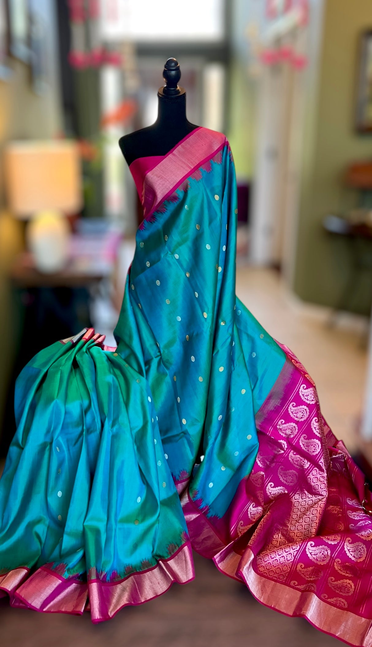 Rama Blue Rani Pink Gadwal Pure SIlk Handloom