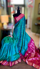 Rama Blue Rani Pink Gadwal Pure SIlk Handloom