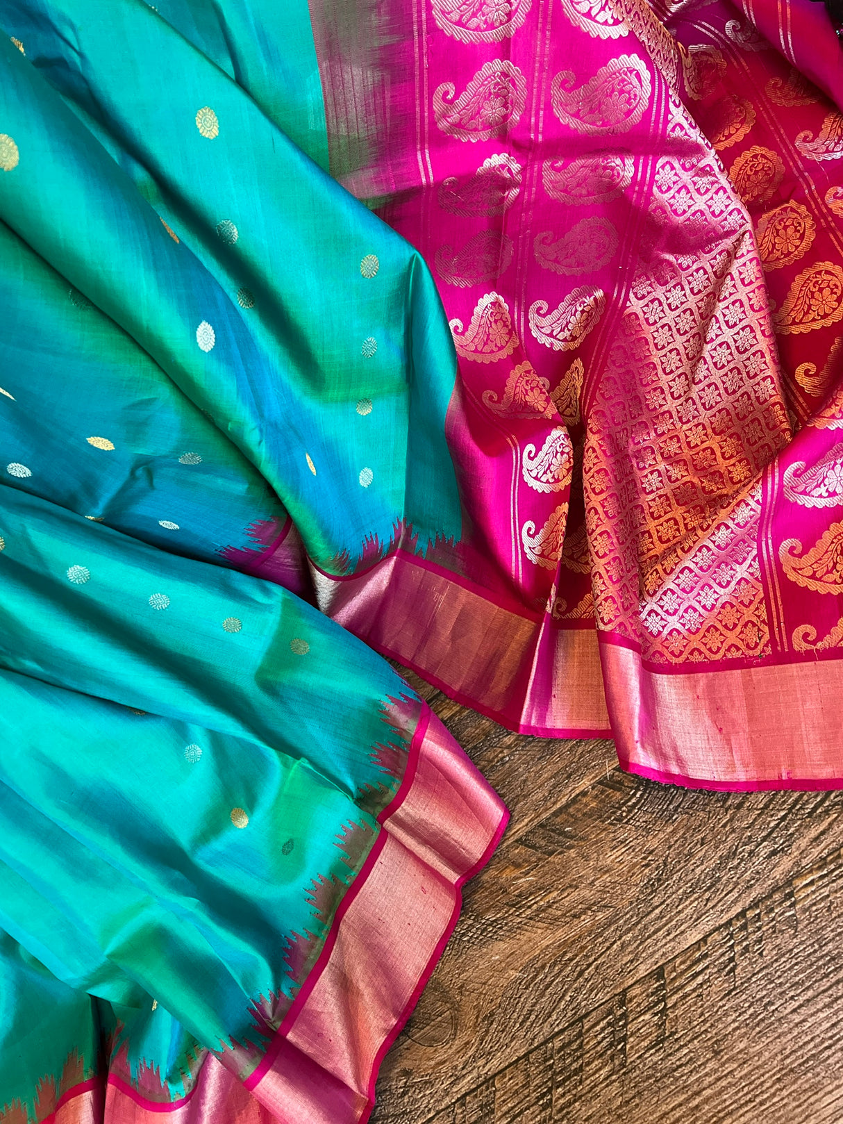 Rama Blue Rani Pink Gadwal Pure SIlk Handloom