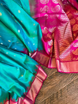 Rama Blue Rani Pink Gadwal Pure SIlk Handloom