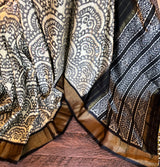 Ivory Black Ikkat Pure SIlk Handloom