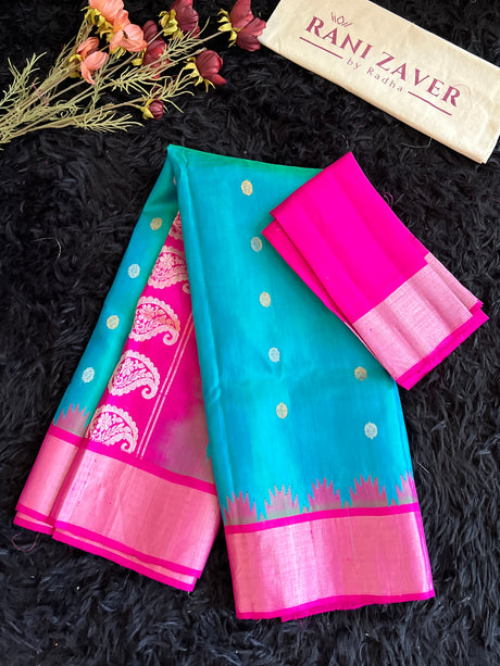 Rama Blue Rani Pink Gadwal Pure SIlk Handloom