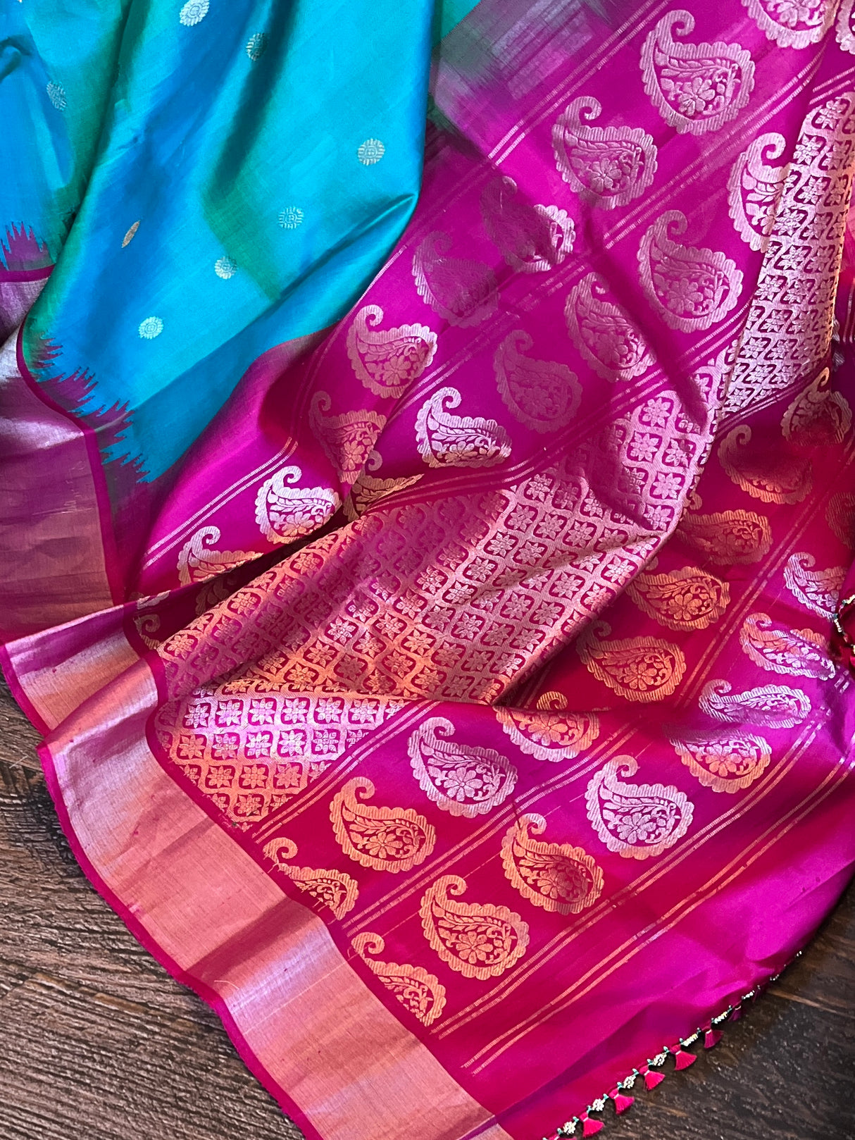 Rama Blue Rani Pink Gadwal Pure SIlk Handloom