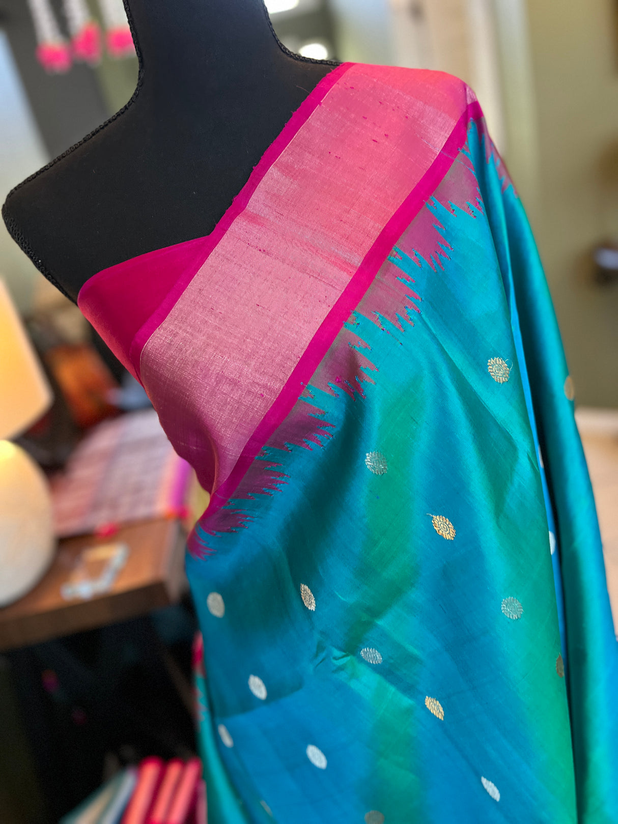 Rama Blue Rani Pink Gadwal Pure SIlk Handloom