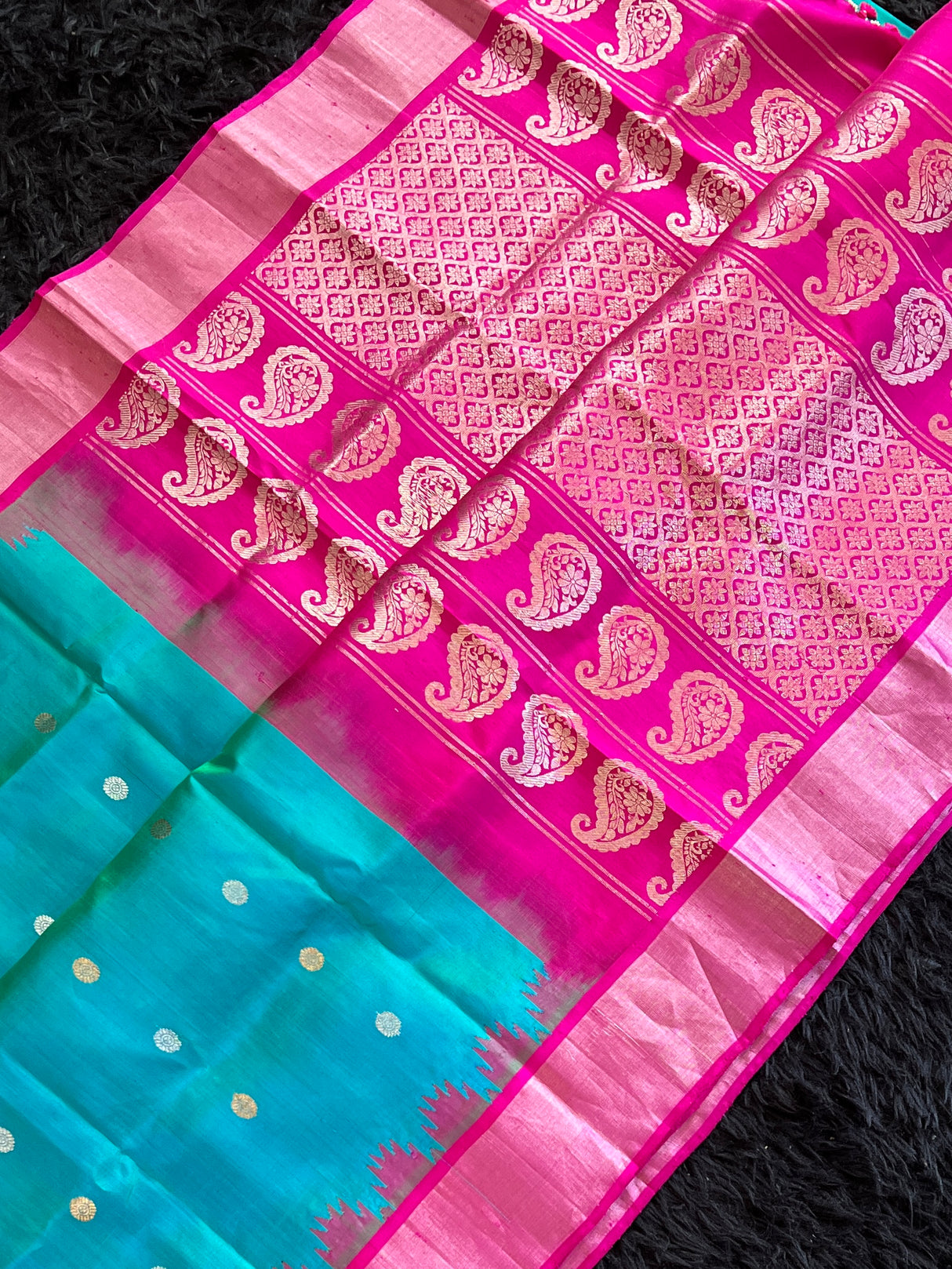 Rama Blue Rani Pink Gadwal Pure SIlk Handloom